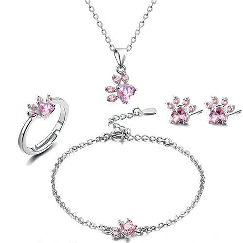 Tender Paws & Hearts | Rose Gold Four-Piece | Paw Jewelry