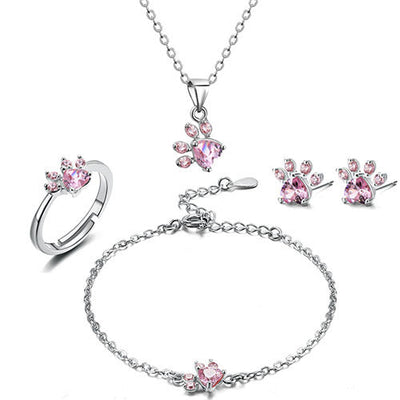 Tender Paws & Hearts | Rose Gold Four-Piece | Paw Jewelry
