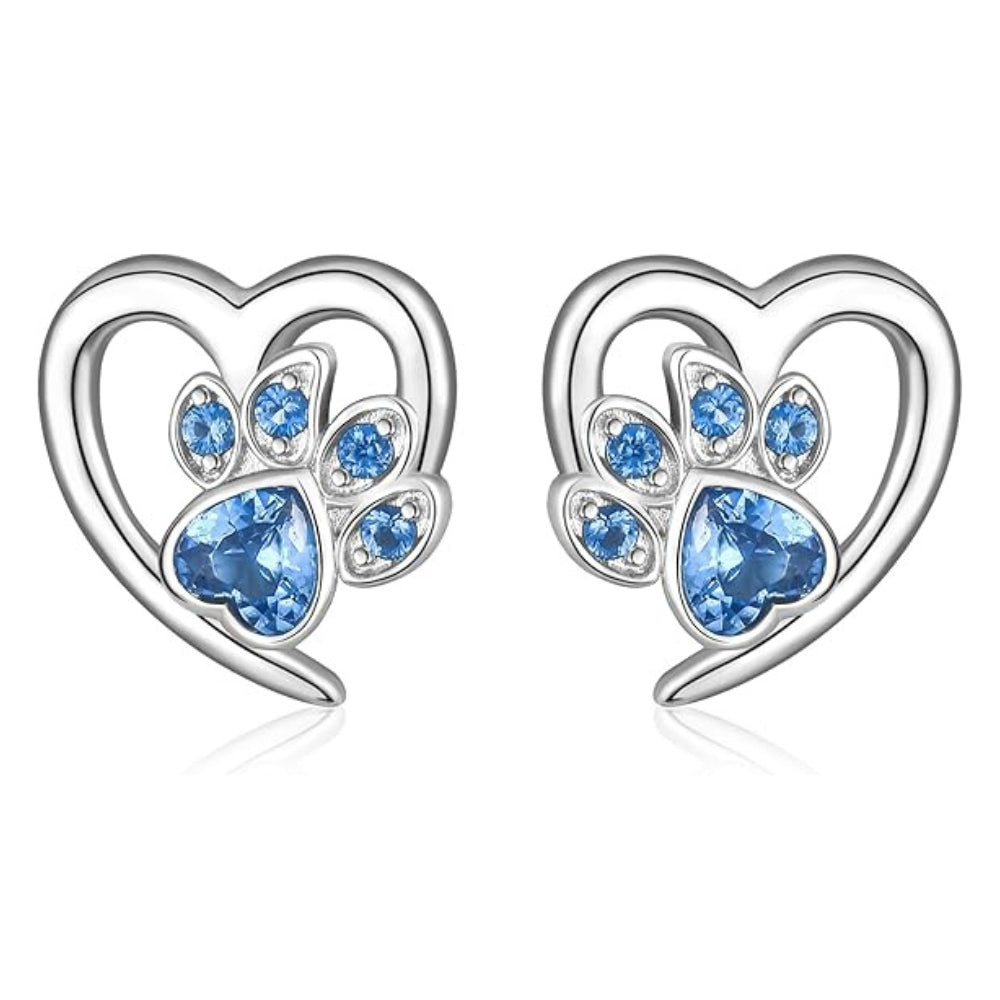 CrystalPaw | Forever in My Heart | Sterling Silver Paw Heart Memorial Earrings