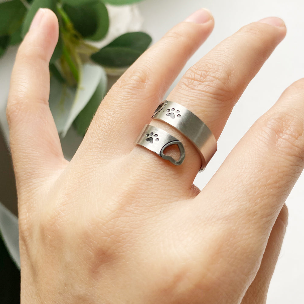 LuvPrint | Eternal Connection | Sterling Silver Paw Heart Twist Memorial Ring