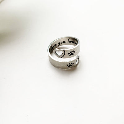 LuvPrint | Eternal Connection | Sterling Silver Paw Heart Twist Memorial Ring