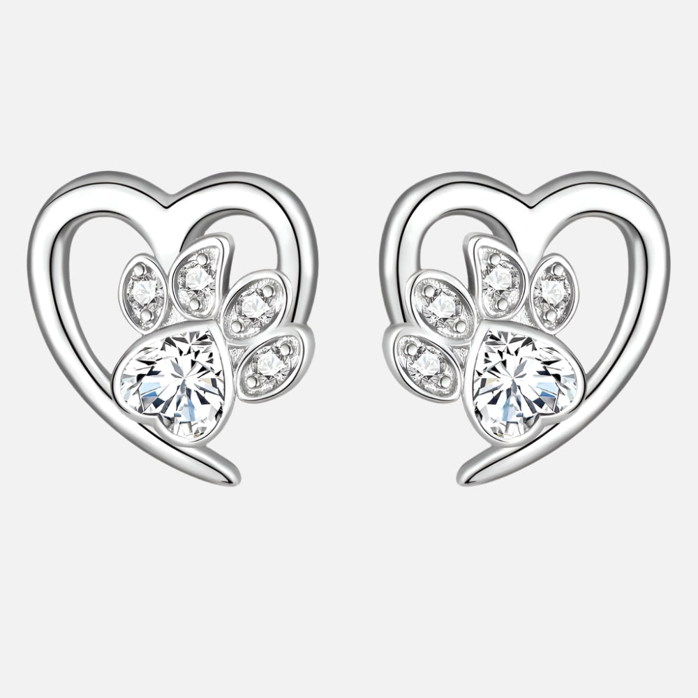 CrystalPaw | Forever in My Heart | Sterling Silver Paw Heart Memorial Earrings