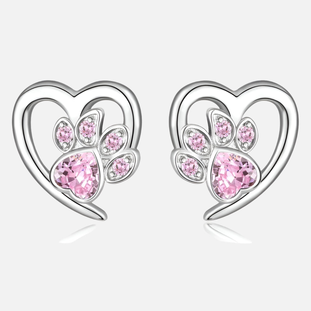 CrystalPaw | Forever in My Heart | Sterling Silver Paw Heart Memorial Earrings