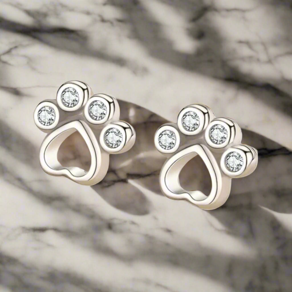 Gentle Steps | Paw-Motif Sterling Silver | Sparkle Zirconia Accents