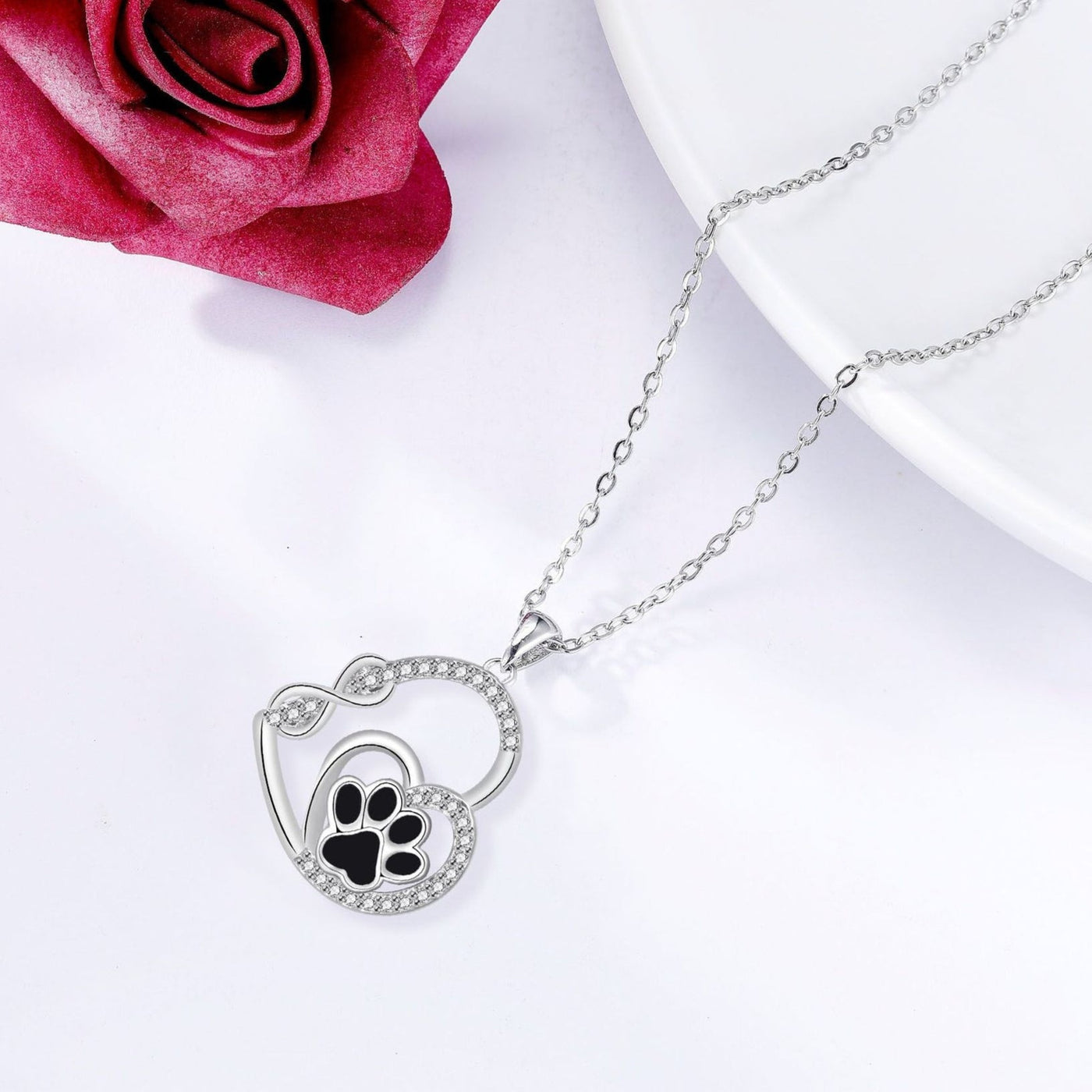PawEssence | Eternal Bond | Infinite Double Love Paw Print Pendant Necklace
