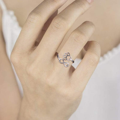PawVita | Infinite Love | Sterling Silver Paw Print Heart Ring
