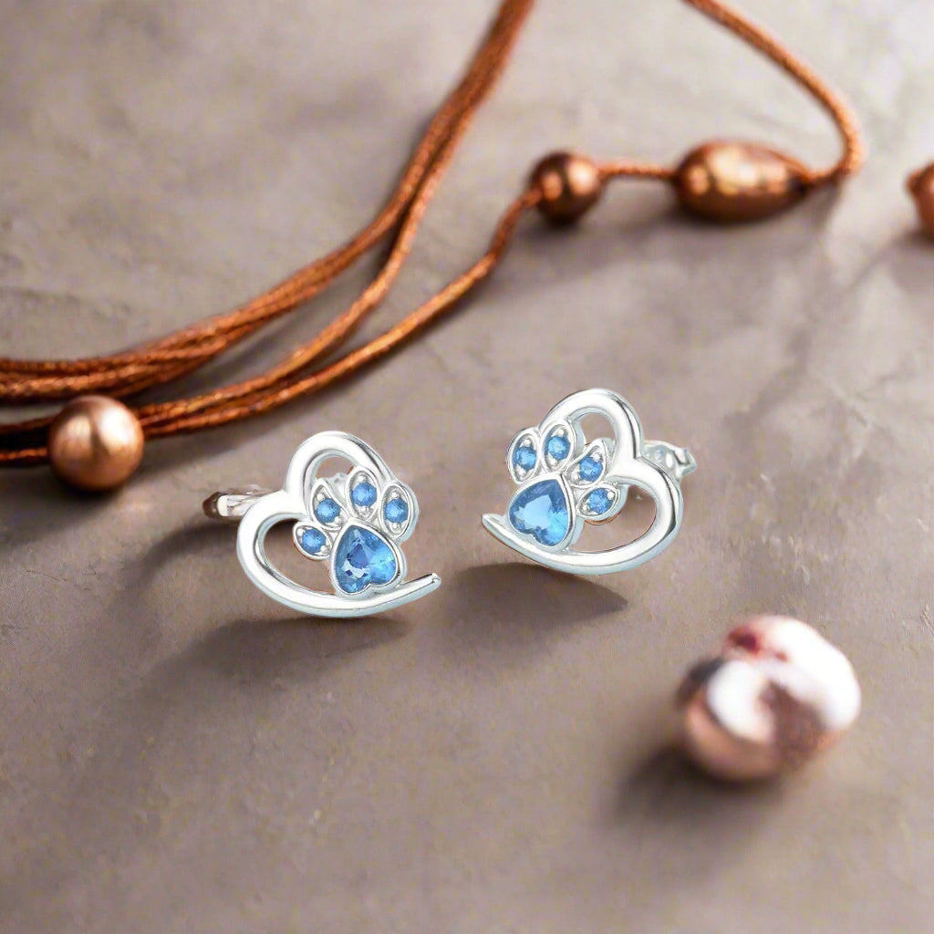 CrystalPaw | Forever in My Heart | Sterling Silver Paw Heart Memorial Earrings