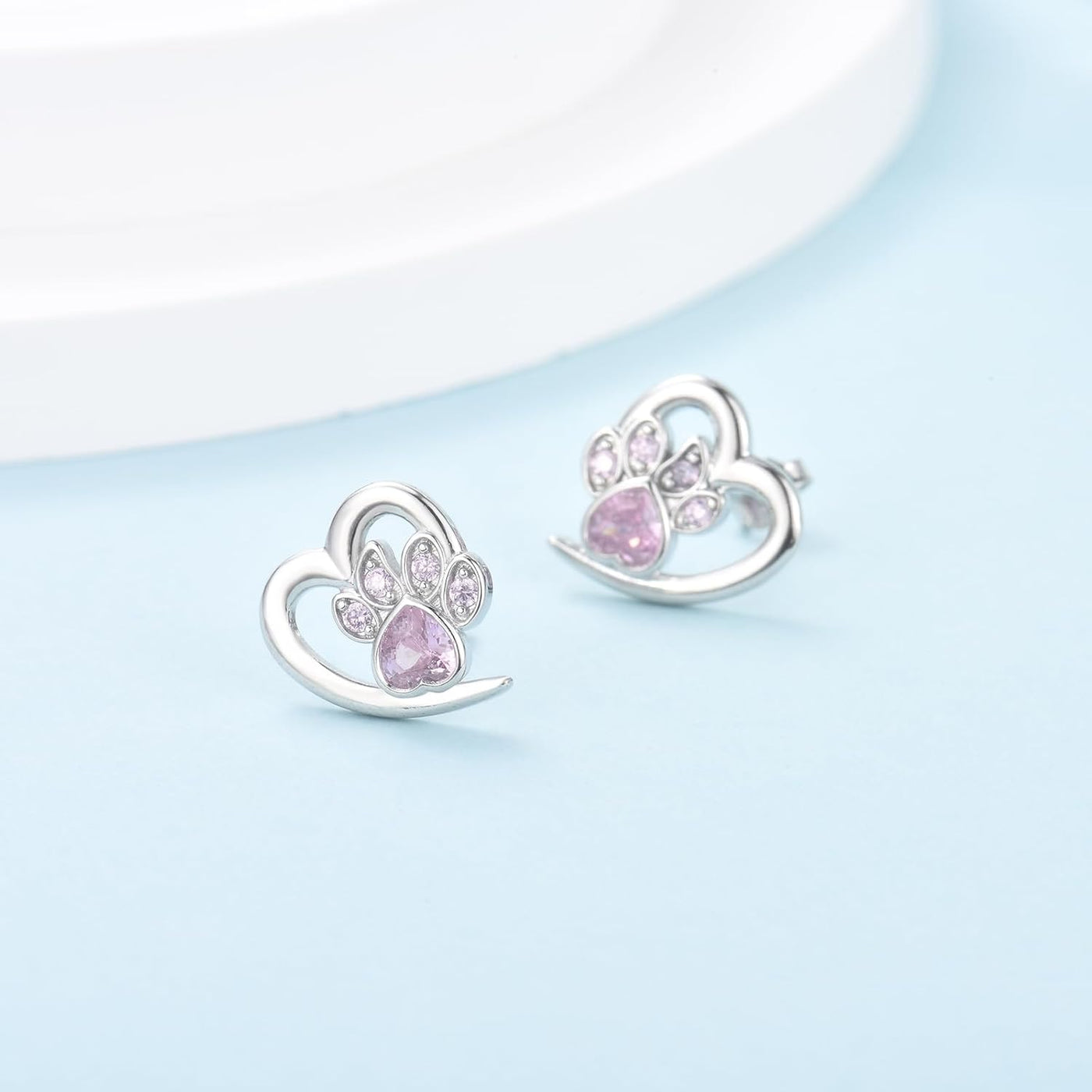 CrystalPaw | Forever in My Heart | Sterling Silver Paw Heart Memorial Earrings