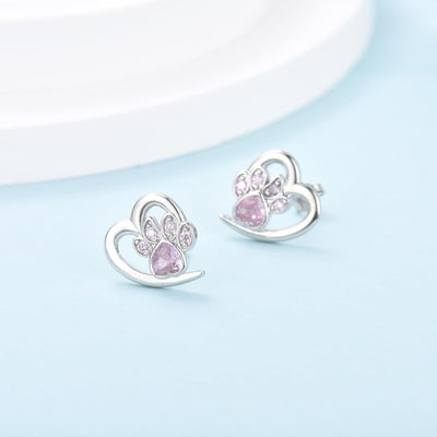 CrystalPaw | Forever in My Heart | Sterling Silver Paw Heart Memorial Earrings