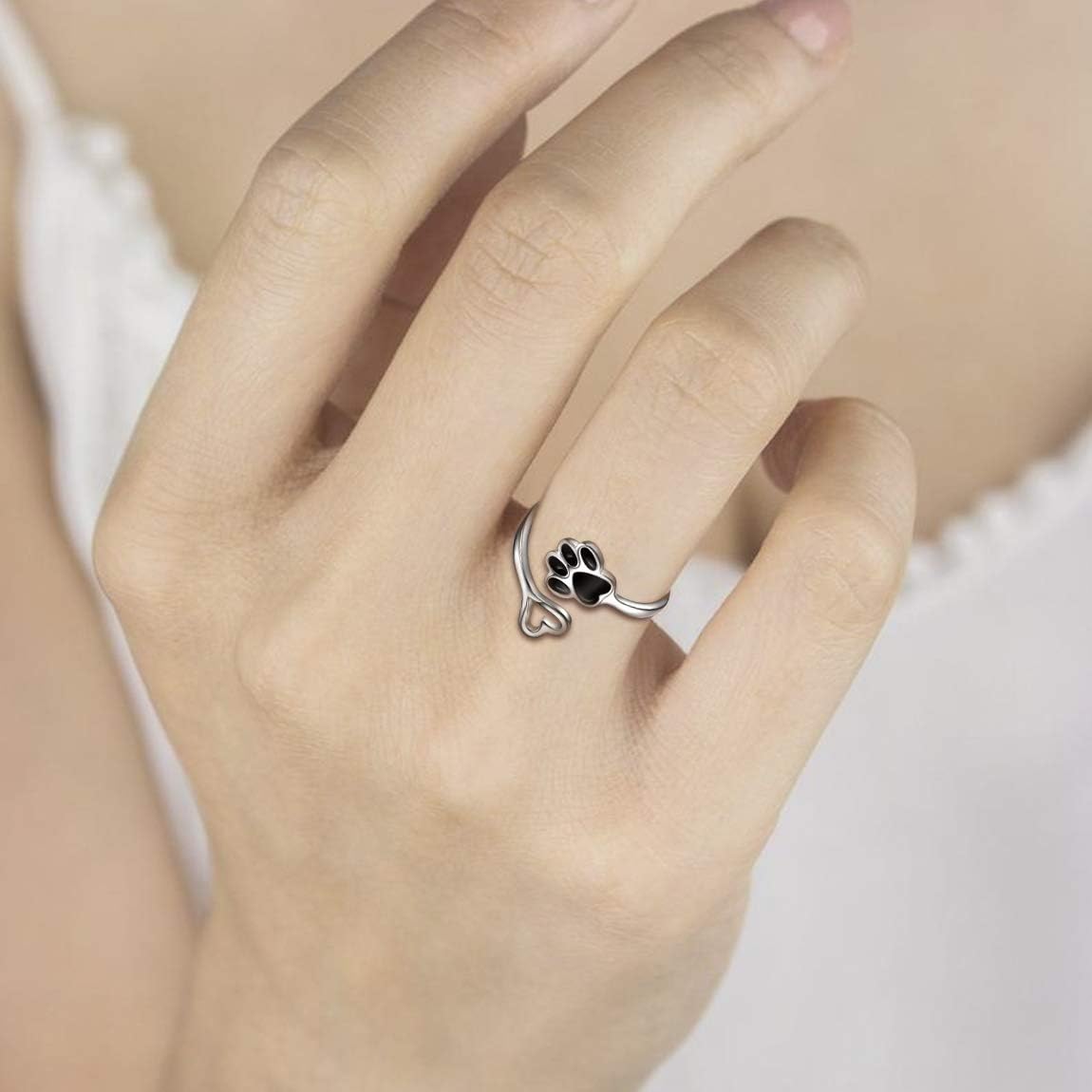 PawVita | Infinite Love | Sterling Silver Paw Print Heart Ring