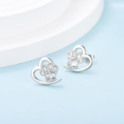 CrystalPaw | Forever in My Heart | Sterling Silver Paw Heart Memorial Earrings