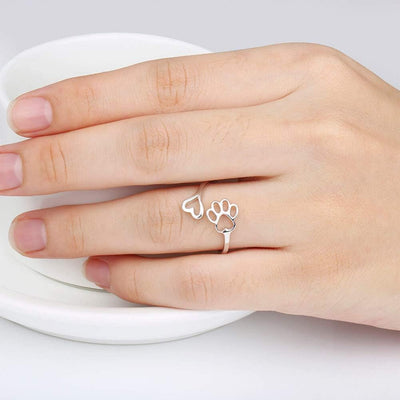PawVita | Infinite Love | Sterling Silver Paw Print Heart Ring