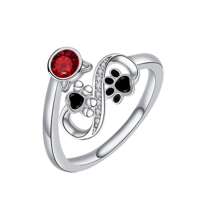CrimsonPaw | Black Paw with Red Gemstone Accent | Adjustable Ring