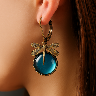 Aurora Wing | Spherical Dragonfly | Antique Gold Earrings