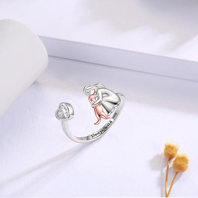 LunaBond | Forever Companion | Sterling Silver Adjustable Dog & Girl Ring