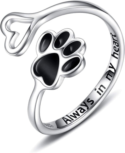 PawVita | Infinite Love | Sterling Silver Paw Print Heart Ring