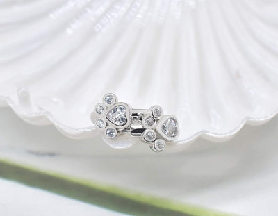 PawGleam | Shining Bond | Sterling Silver Sparkly Paw Print Huggie Earrings