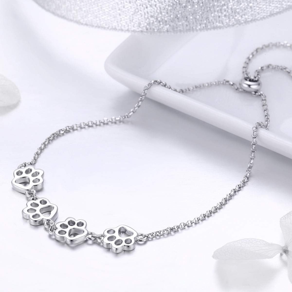 PawLuxe | Silver Serenity | Adjustable Paw Print Bracelet