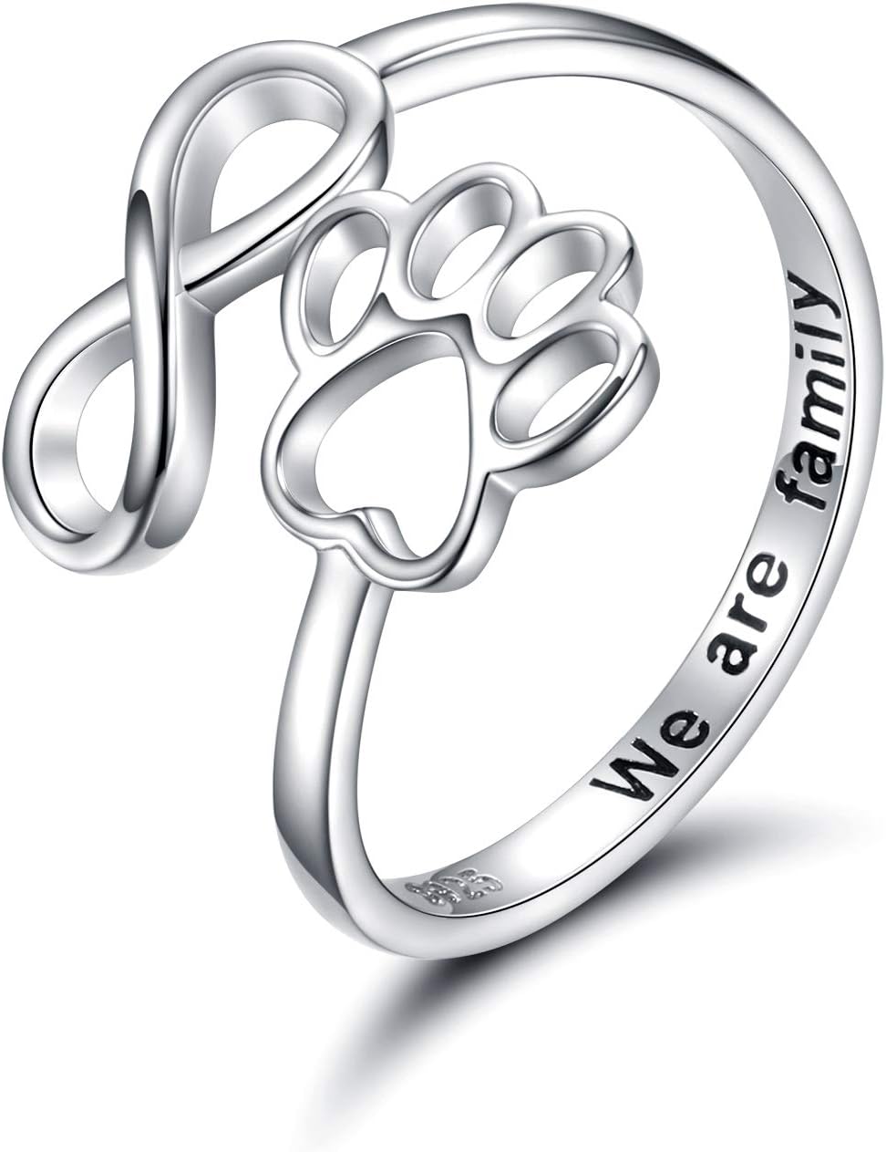 PawVita | Infinite Love | Sterling Silver Paw Print Heart Ring