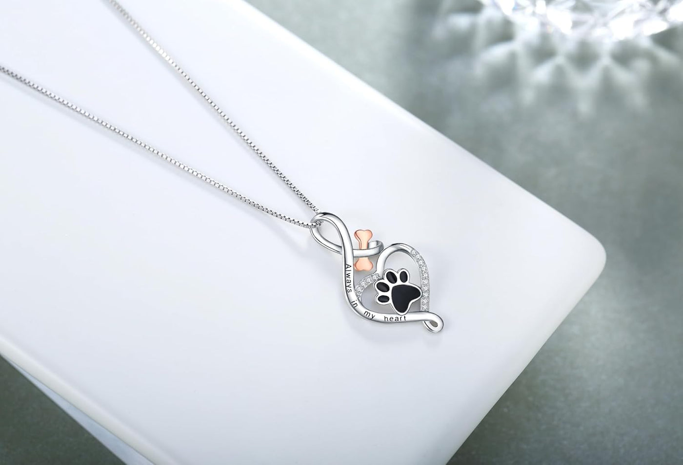PawAmor | Always in My Heart | Sterling Silver Paw & Bone Pendant Necklace