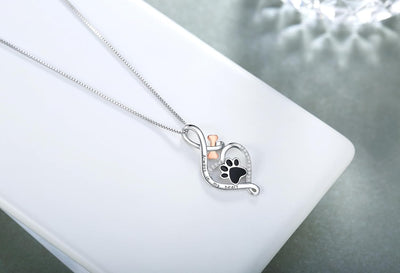 PawAmor | Always in My Heart | Sterling Silver Paw & Bone Pendant Necklace