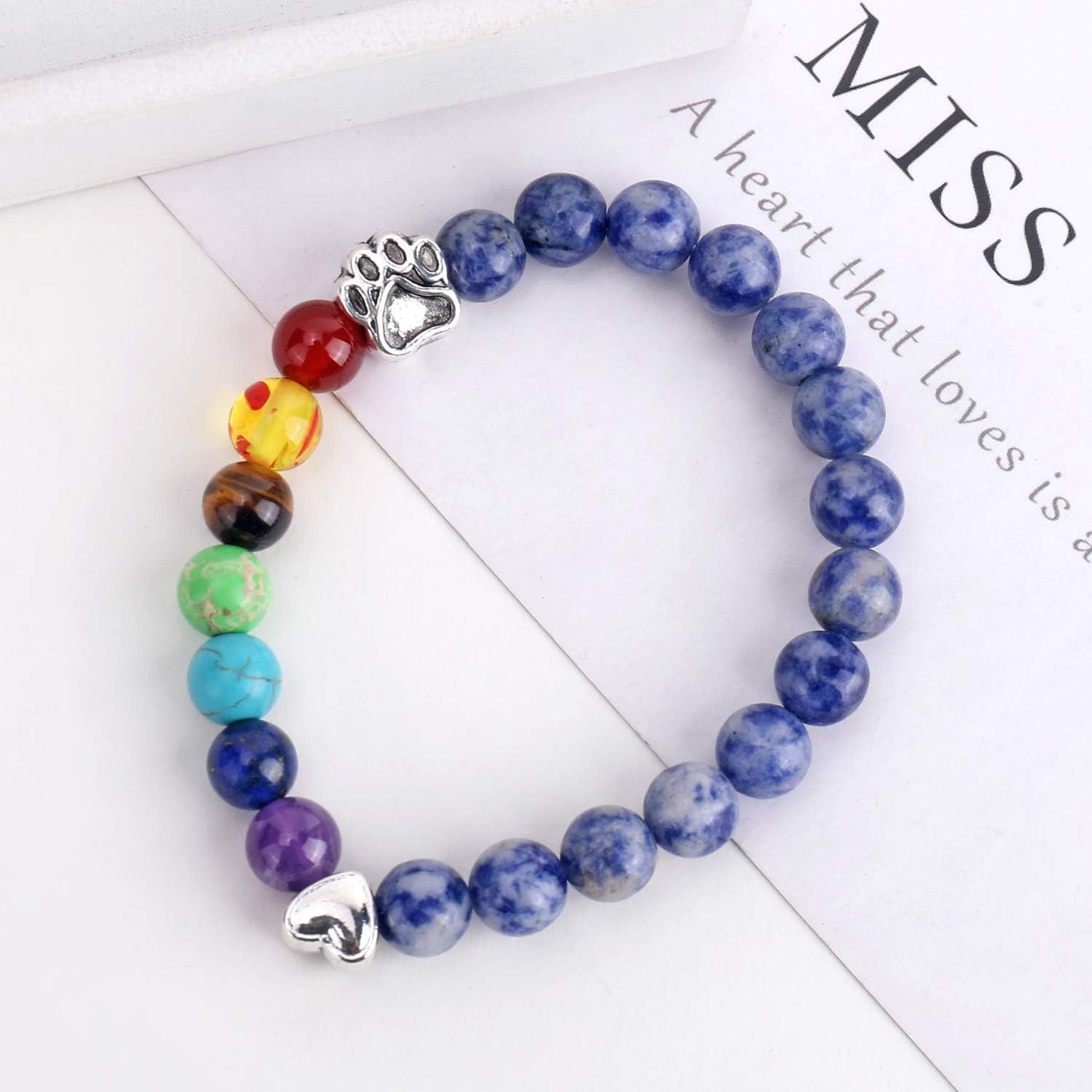 Eternal Pawprint | Rainbow-Bridge Memorial Bracelet | 7-Chakra Healing Beads