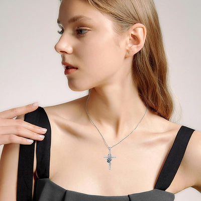 CelestiPaw | Eternal Faith | Sterling Silver Pawprint Cross Memorial Necklace