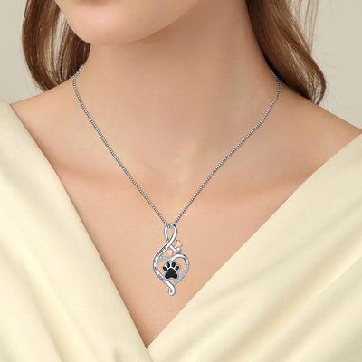 PawAmor | Always in My Heart | Sterling Silver Paw & Bone Pendant Necklace