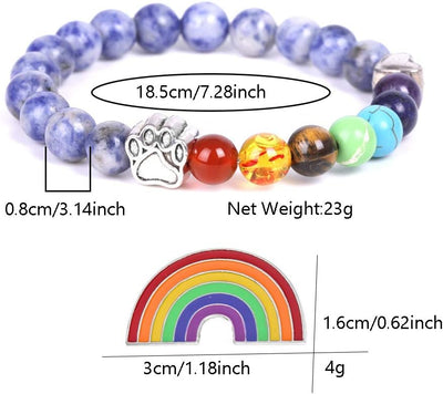 Eternal Pawprint | Rainbow-Bridge Memorial Bracelet | 7-Chakra Healing Beads