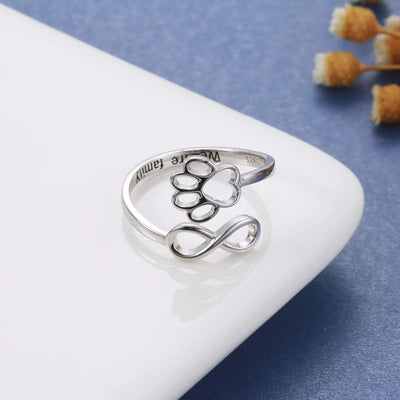 PawVita | Infinite Love | Sterling Silver Paw Print Heart Ring