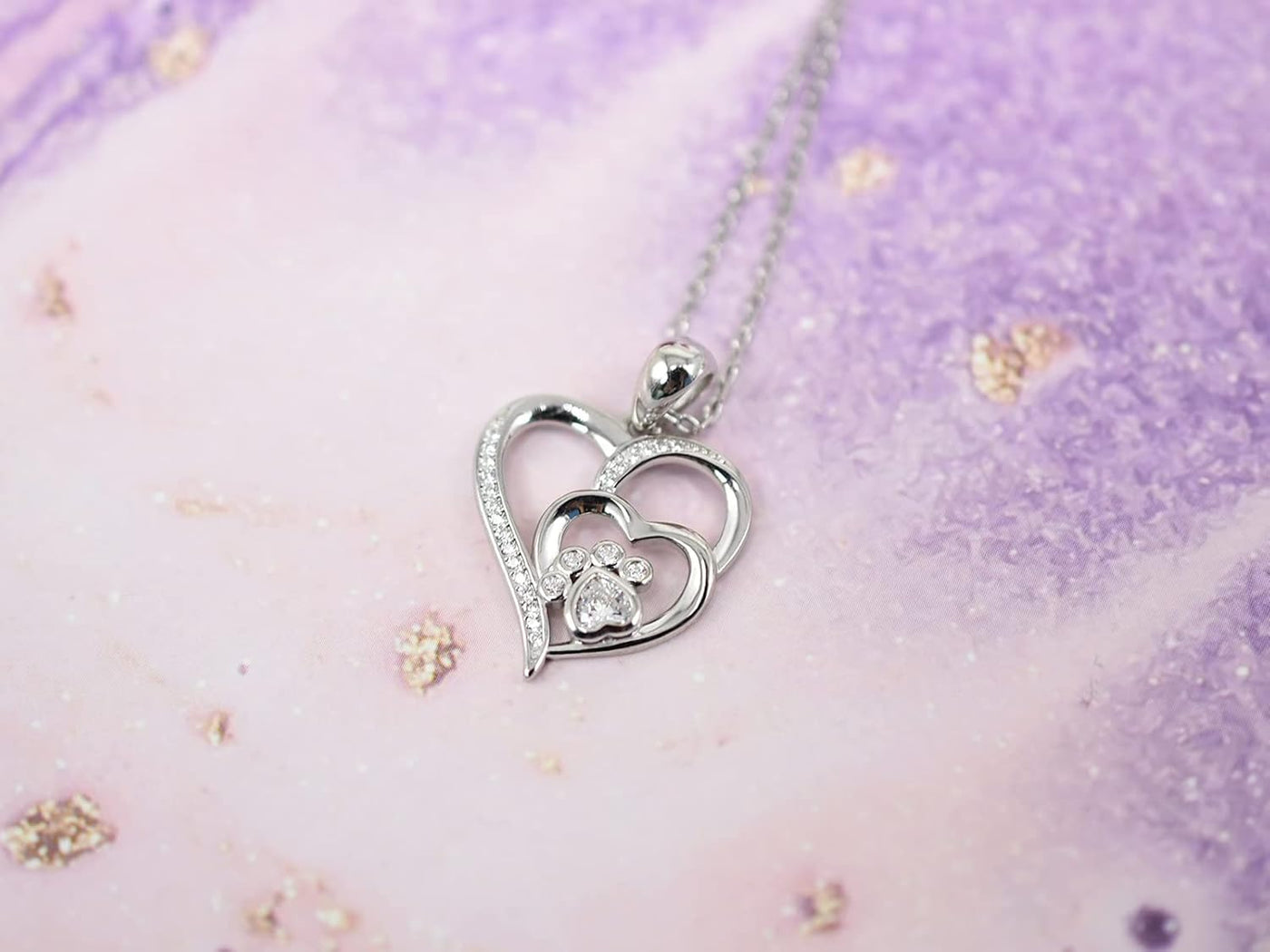 PawVerra | Endless Love | Sterling Silver Paw Print Heart Necklace