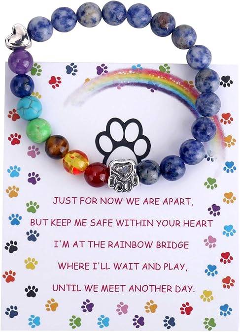 Eternal Pawprint | Rainbow-Bridge Memorial Bracelet | 7-Chakra Healing Beads