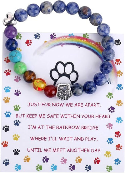 Eternal Pawprint | Rainbow-Bridge Memorial Bracelet | 7-Chakra Healing Beads