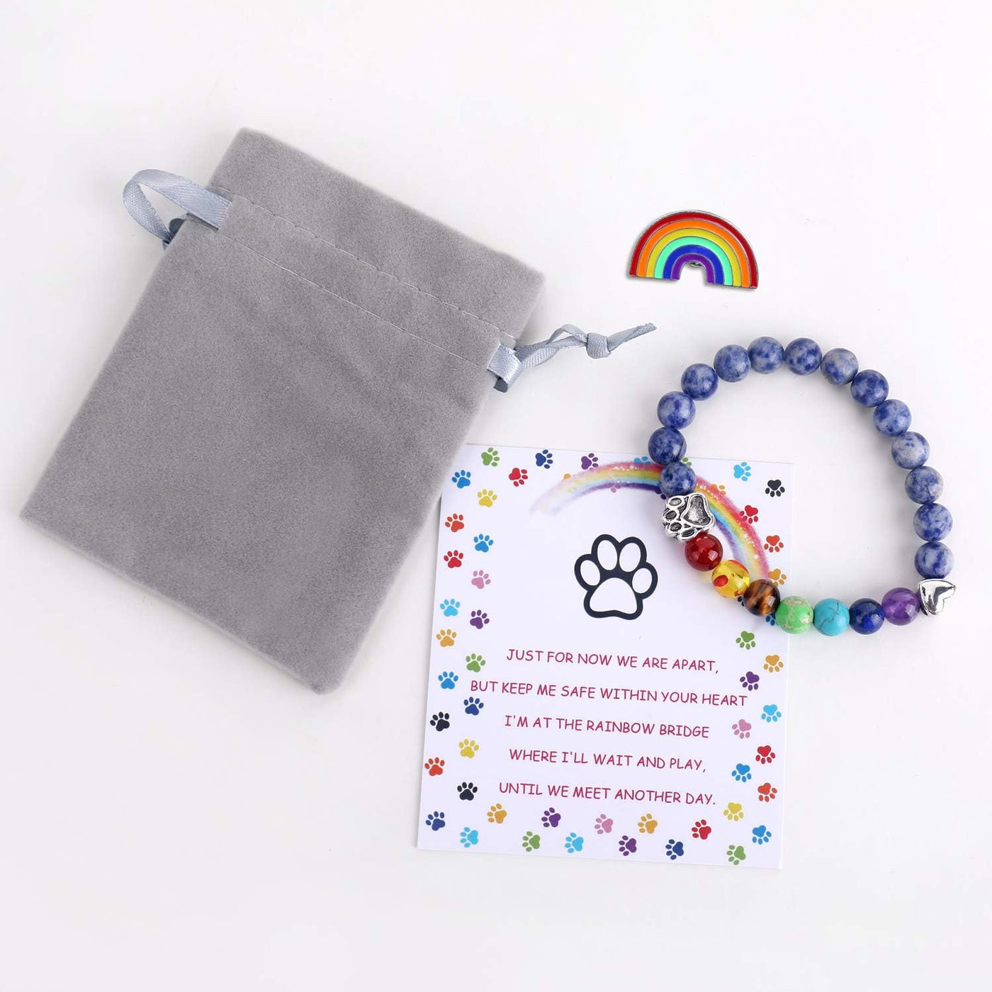 Eternal Pawprint | Rainbow-Bridge Memorial Bracelet | 7-Chakra Healing Beads