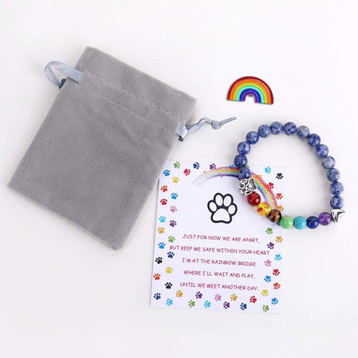 Eternal Pawprint | Rainbow-Bridge Memorial Bracelet | 7-Chakra Healing Beads