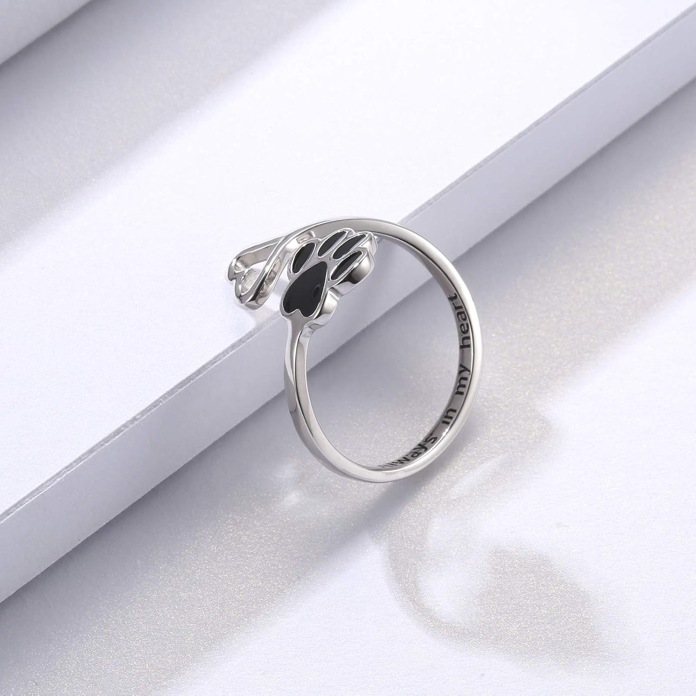 PawVita | Infinite Love | Sterling Silver Paw Print Heart Ring