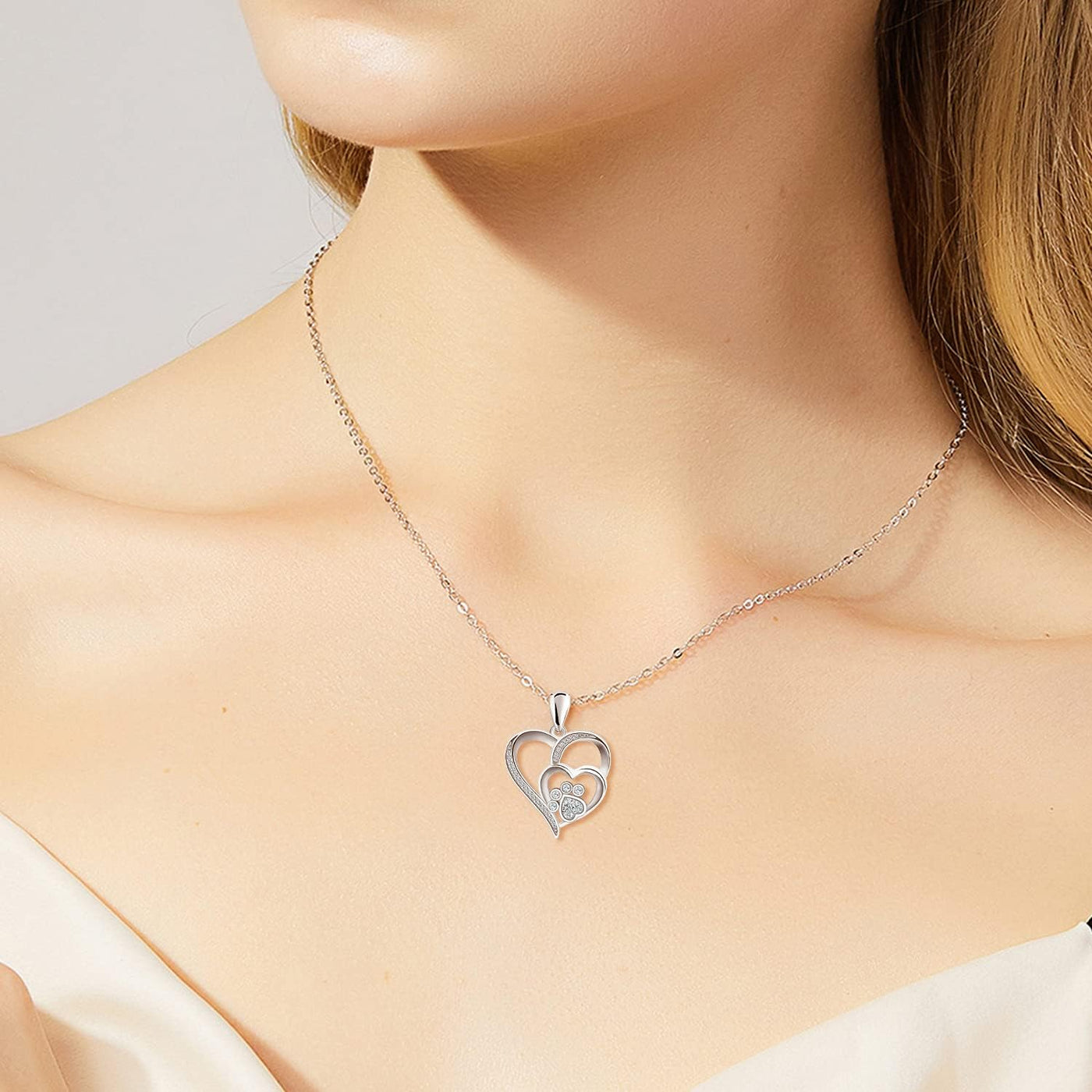 PawVerra | Endless Love | Sterling Silver Paw Print Heart Necklace