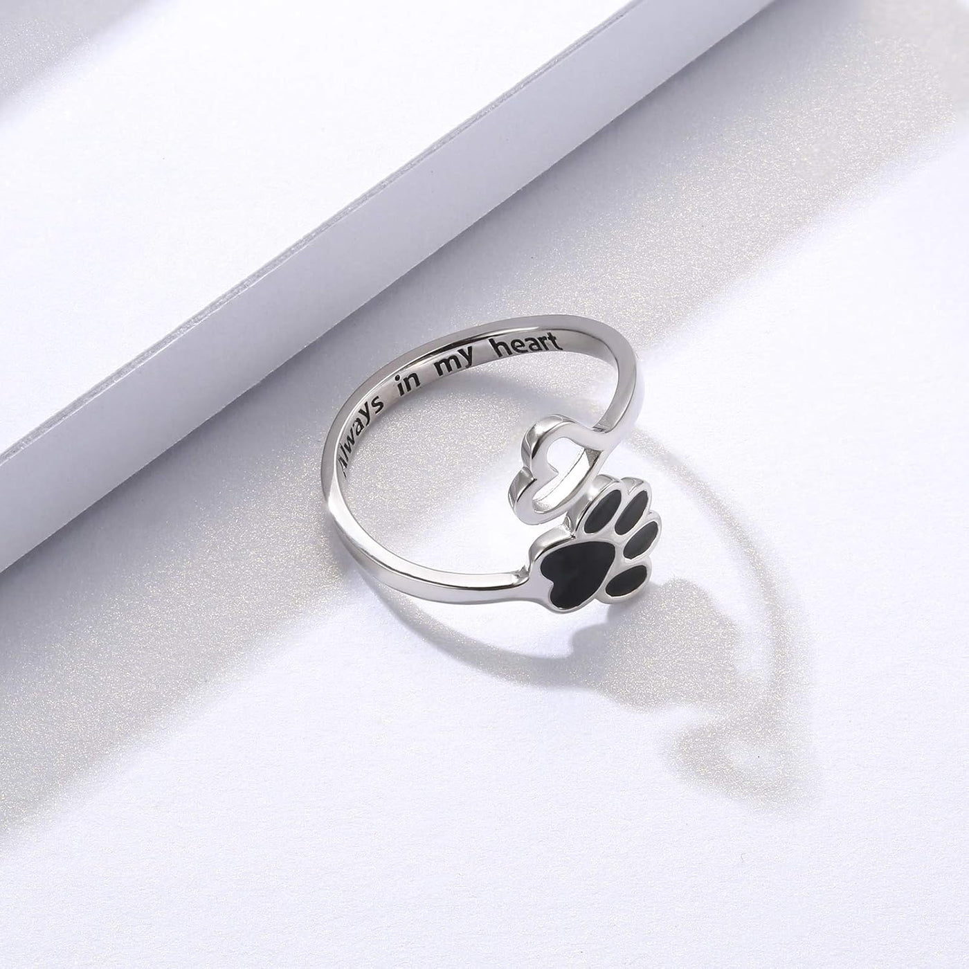PawVita | Infinite Love | Sterling Silver Paw Print Heart Ring