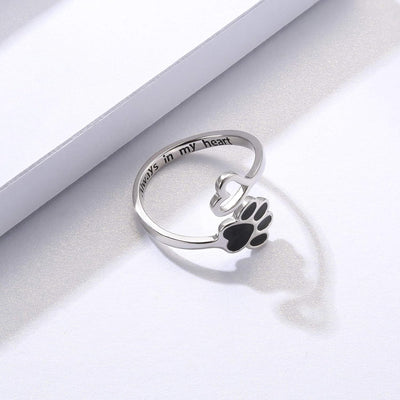 PawVita | Infinite Love | Sterling Silver Paw Print Heart Ring