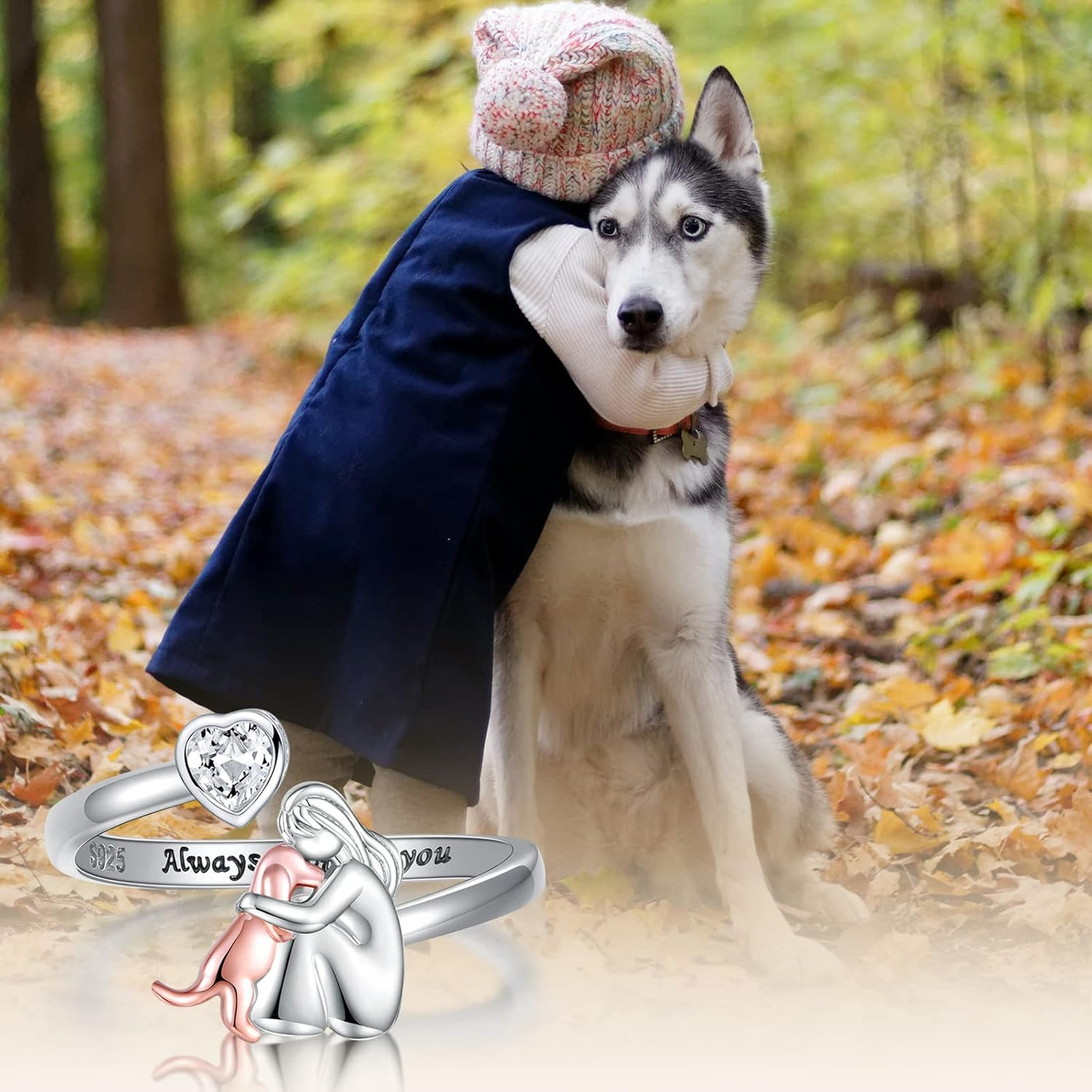 LunaBond | Forever Companion | Sterling Silver Adjustable Dog & Girl Ring
