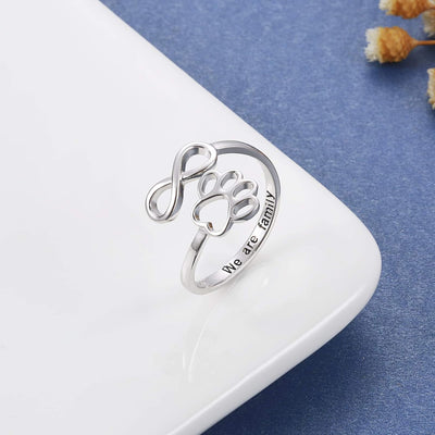 PawVita | Infinite Love | Sterling Silver Paw Print Heart Ring