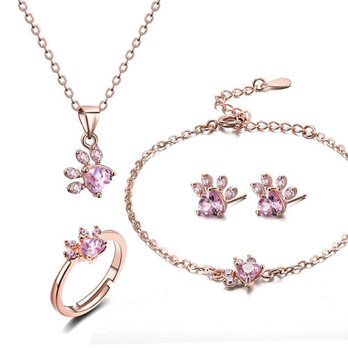 Tender Paws & Hearts | Rose Gold Four-Piece | Paw Jewelry
