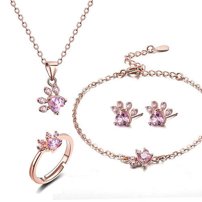 Tender Paws & Hearts | Rose Gold Four-Piece | Paw Jewelry