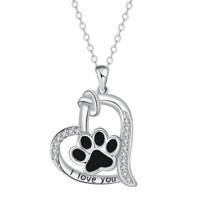 HaloPaw | Heart Dog Paw with Zirconia Gemstone | Necklace