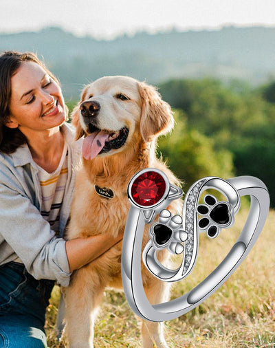 CrimsonPaw | Black Paw with Red Gemstone Accent | Adjustable Ring
