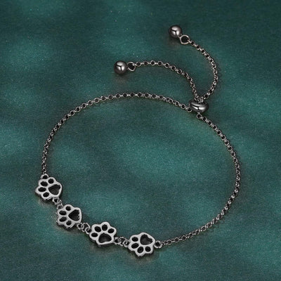 PawLuxe | Silver Serenity | Adjustable Paw Print Bracelet