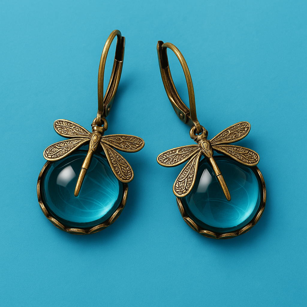 Aurora Wing | Spherical Dragonfly | Antique Gold Earrings