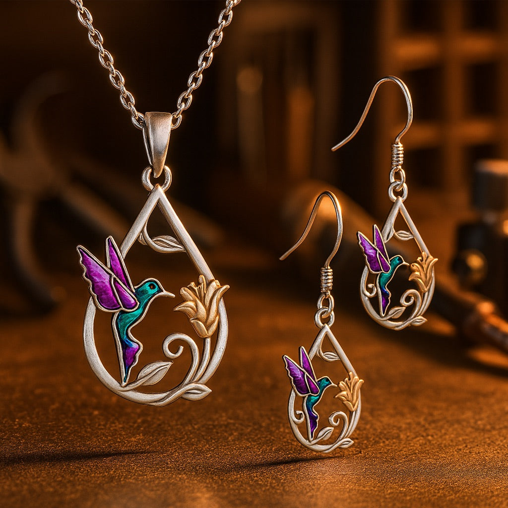WhisperWing | Enchanted Hummingbird | Necklace & Earrings Set