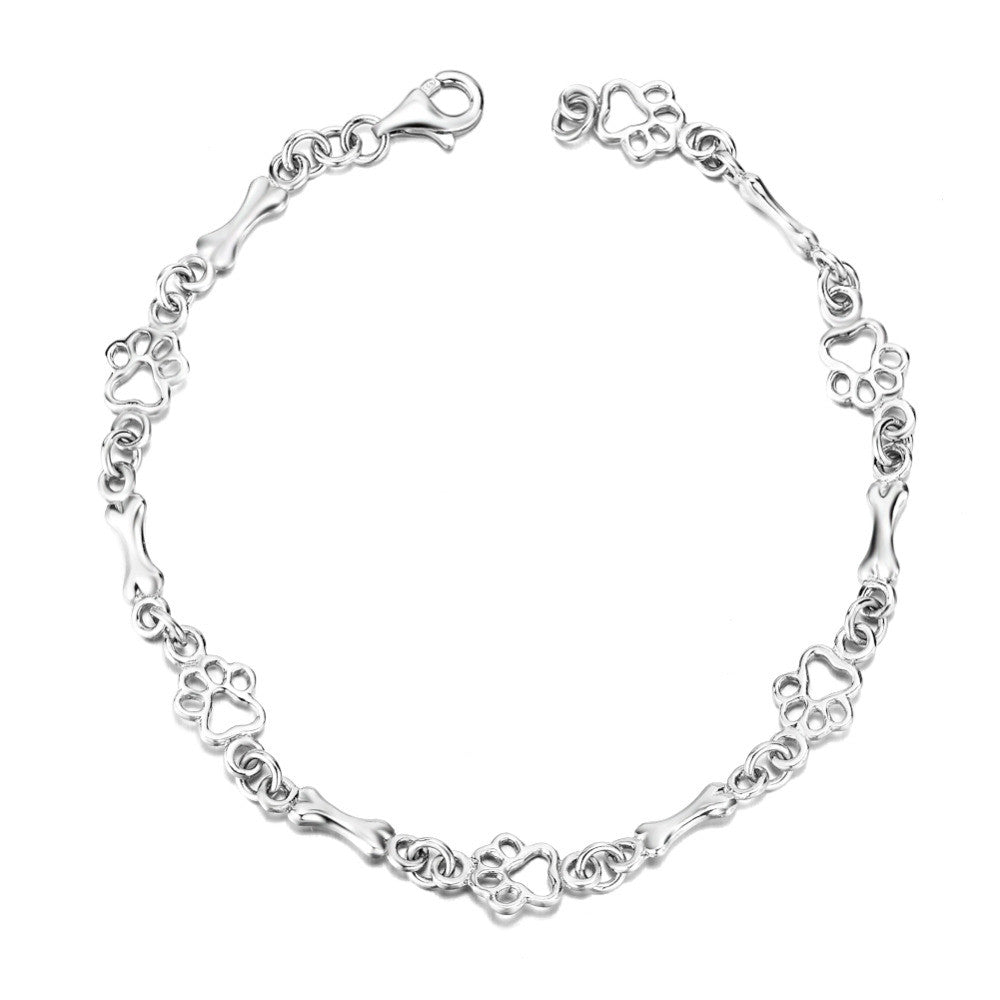 Four-Paw Elegance | 925 Silver Dog Paw & Bone | Charm Bracelet