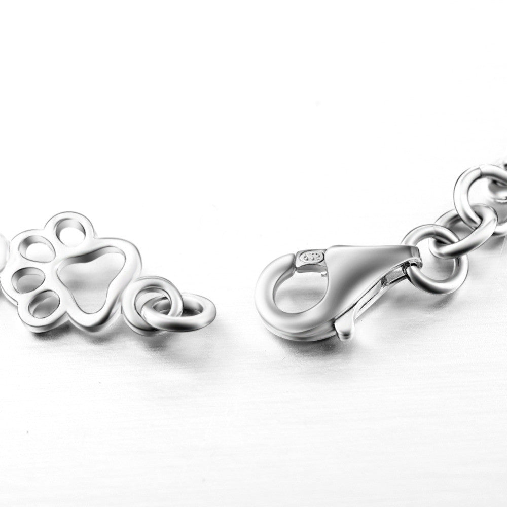 Four-Paw Elegance | 925 Silver Dog Paw & Bone | Charm Bracelet